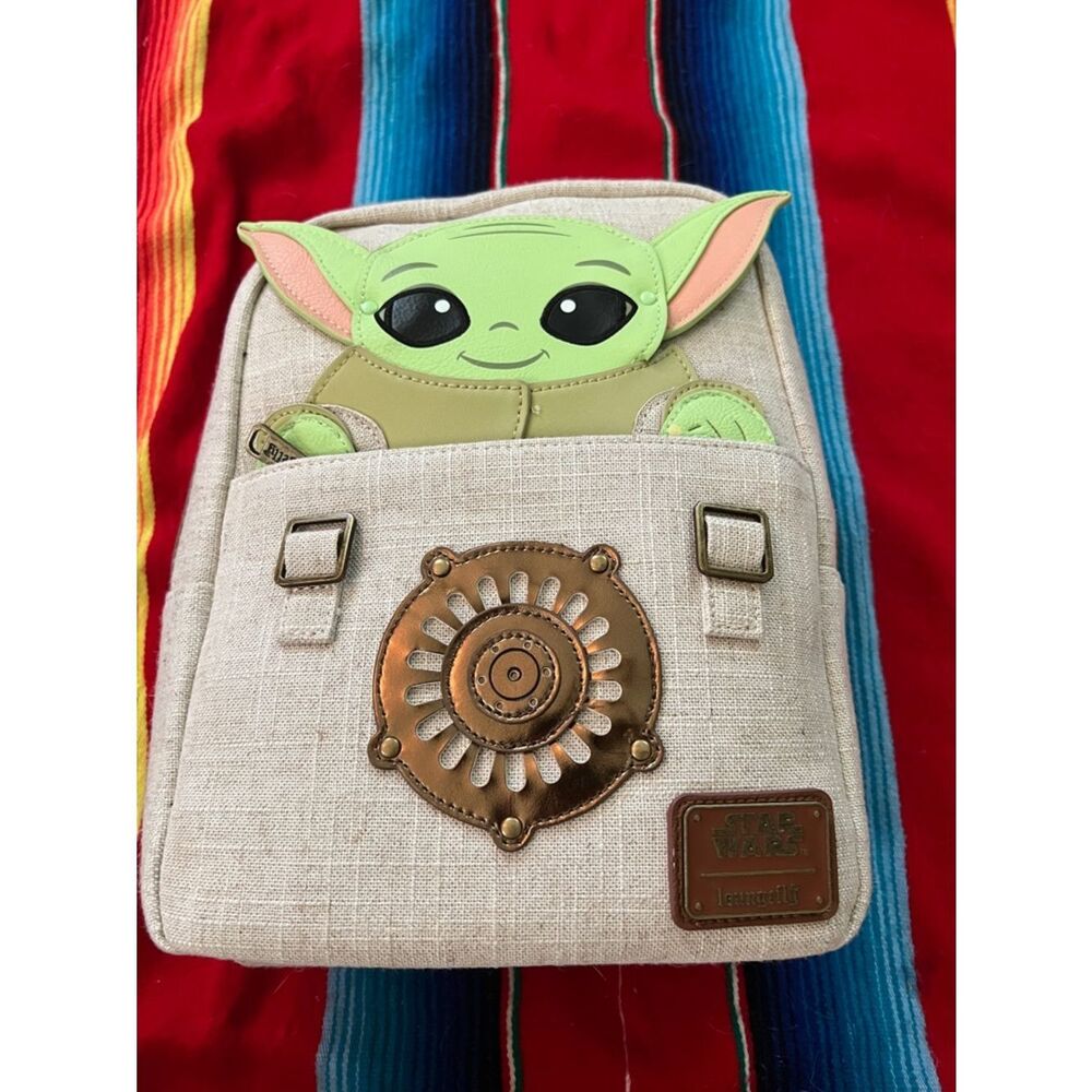 Loungefly Beige Star Wars The Child Kids backpack Bag with Green Accents